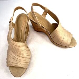 Naturalizer Luliana N5 Comfort Women's 10 Tan Fabric Cork Wedge Platform Sandals